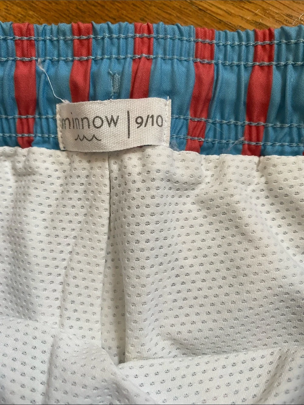 Minnow swim boys red blue trunks 9/10